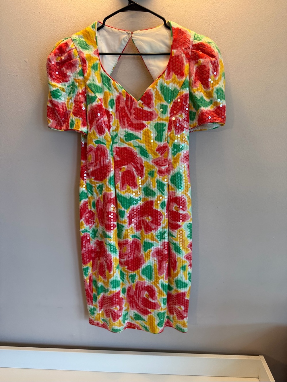 Vintage Morton Myles For The Warrens Sequin Floral Open Back Dress Womens 14